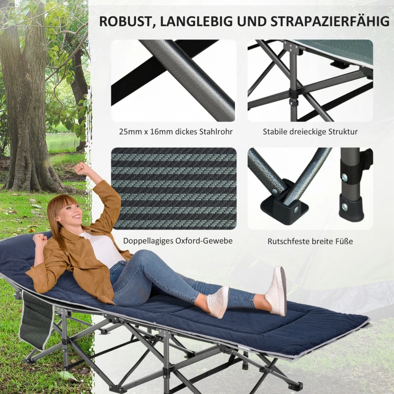 Outsunny Campingbed, Opvouwbaar met Kussen, 188 x 64,5 x 53 cm, Donkerblauw+Grijs