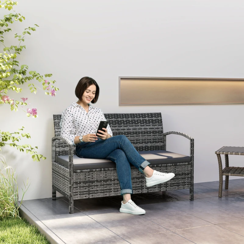 Outsunny 125L Storage Garden Bench, with Cushion - Grey