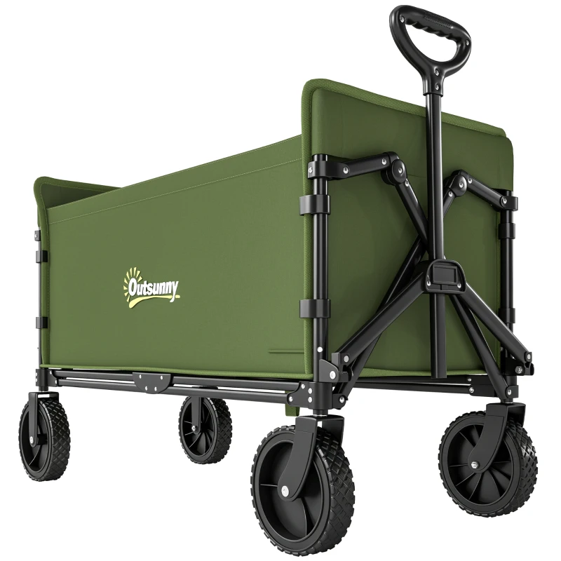 Outsunny 180L Festival Trolley on Wheels, Folding Compact Camping Trolley Cart with Adjustable Handle, 120 KG Capacity for Garden, Beach, Fishing, Green