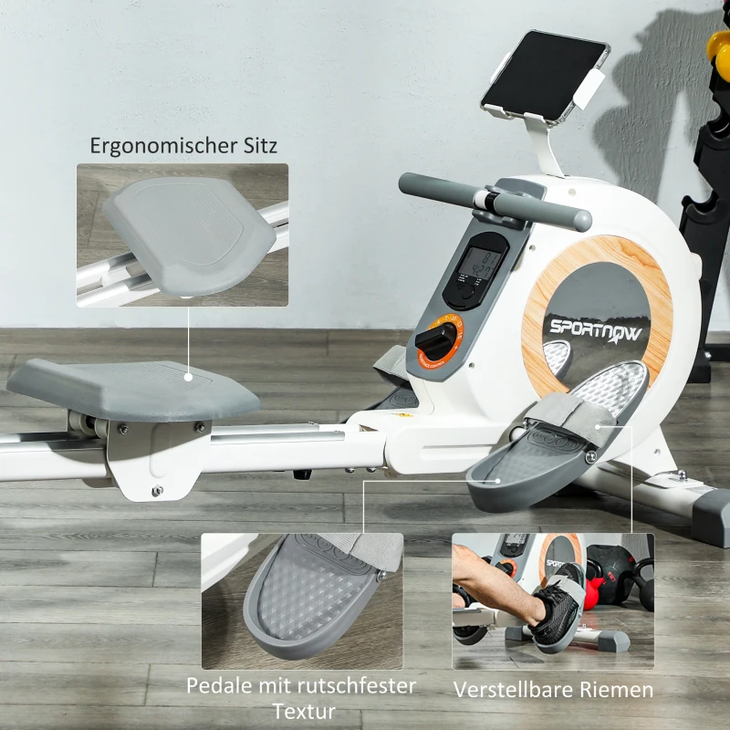 SPORTNOW Roeiapparaat met 16 verstelbare niveaus, LCD-monitor en mobiele telefoonhouder, voor thuisfitness, 150 kg belastbaar