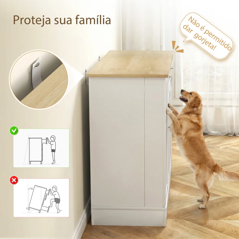 HOMCOM Aparador de Cozinha 3 Prateleiras com Porta Gaveta Prateleiras Ajustáveis para Sala de Jantar 105x40x83 cm Branco