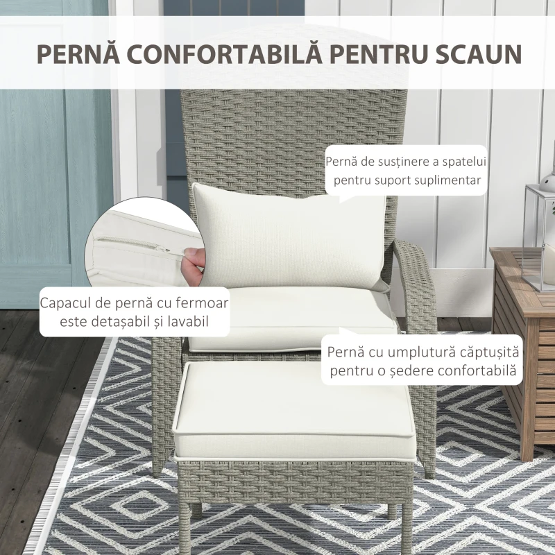 Outsunny Scaun Adirondack cu taburet din rachita pentru terasa, S