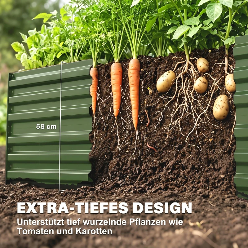 Outsunny Plantenkuip, Handige Bloemenbed voor het Planten, Verzorgen en Kweken, Verhoogd Bed, Staal, Groen