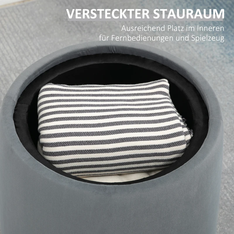 HOMCOM 2-in-1 Ottomaanse kruk, ronde gestoffeerde kruk, voetenbank met opbergruimte, verwijderbaar fluwelen deksel, bijzettafel voor woonkamer, slaapkamer, grijs, Ø44 cm x 47,5 cm(m-5)