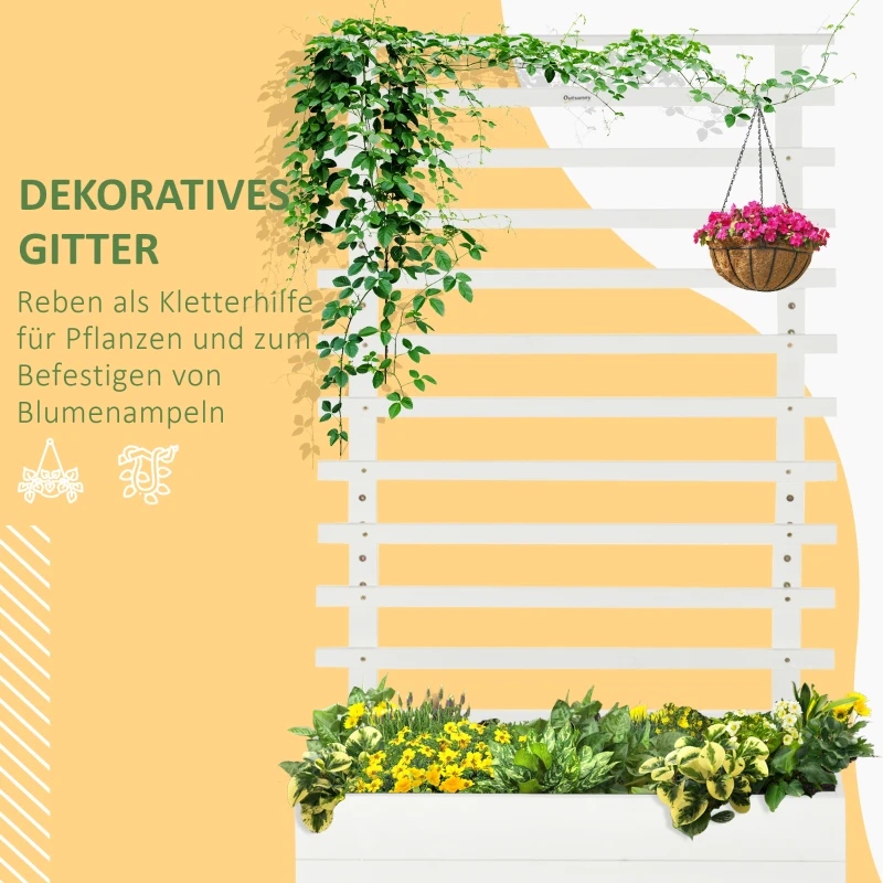 Outsunny plantenbak met trellis wielen bloembak met trellis hout wit