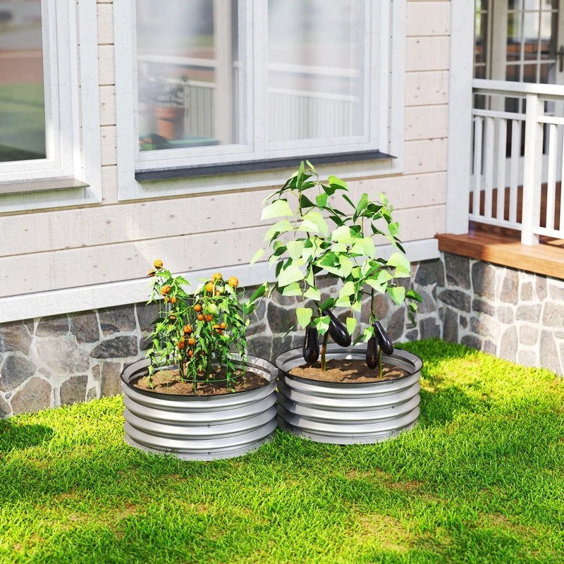Outsunny 2-delige set verhoogde plantenbak, modulair verhoogd bed, 2 stuks, zonder bodem, Ø60 x 30 cm, zilver