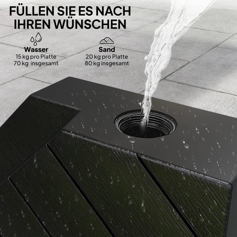 Outsunny Vulbare parasolvoet gewichten, voor water en zand, Kunststof, 80L x 80B x 13H cm, Zwart