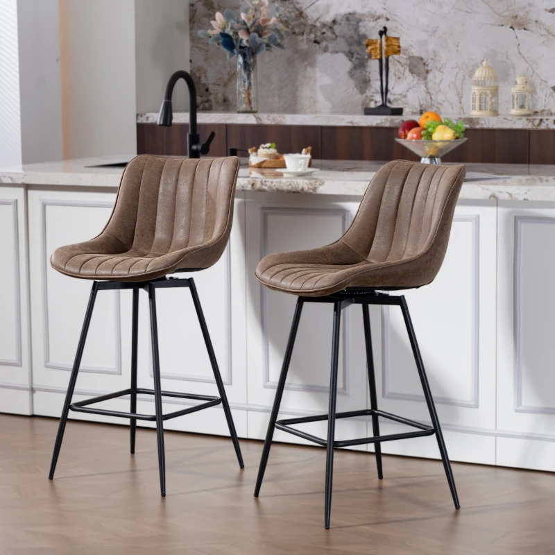 HOMCOM Set of 2 PU Leather Swivel Bar Stools - Brown