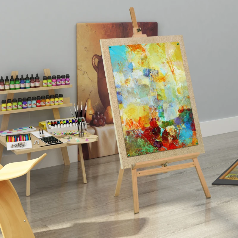 HOMCOM Cavalletto per Pittura Treppiede con Supporto per Tela Regolabile in Legno di Faggio, 65x68x174-230 cm