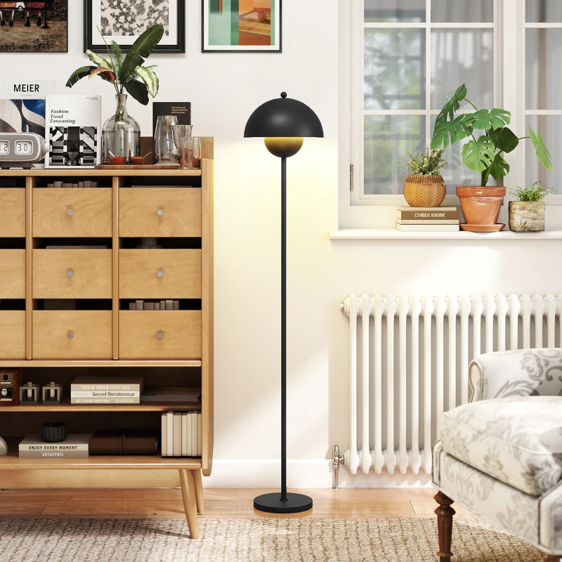HOMCOM Lámpara de Pie para Salón Moderna con Pantalla de Cuenco Interruptor de Pie Casquillo E27 Sin Bombilla Ø30x155 cm Negro