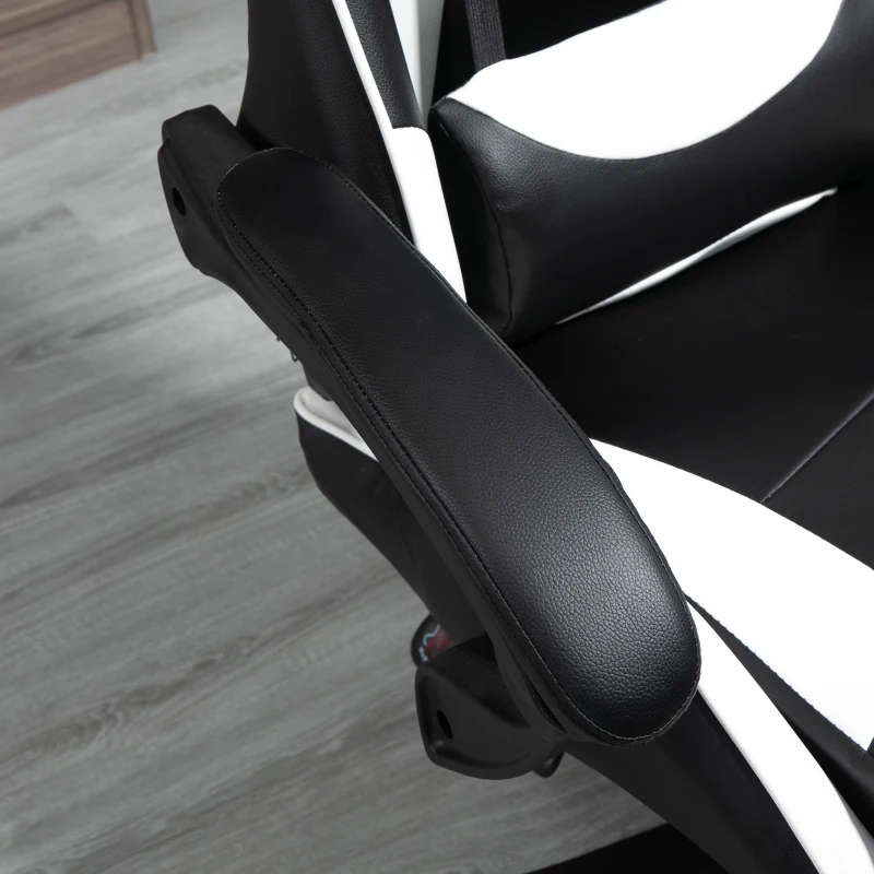 Vinsetto Silla Gaming Profesional Silla de Escritorio Ergonómica Reclinable y Ajustable en Altura con Respaldo Alto Reposacabezas y Reposabrazos 66x66x128-138 cm Blanco