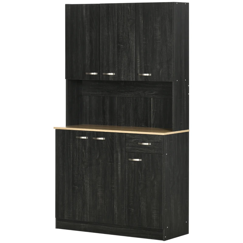 HOMCOM Alacena de Cocina con 1 Cajón 6 Puertas y Estantes Ajustable Estilo Moderno 101x39x180 cm Negro