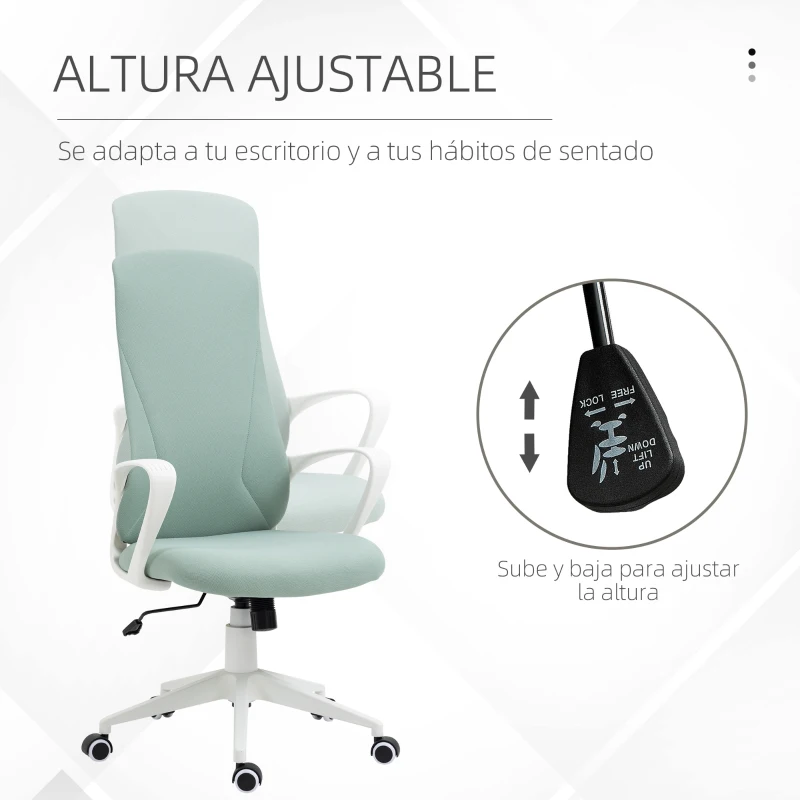 Vinsetto Silla de Oficina Giratoria Altura Ajustable con Reposabrazos Función de Basculante Respaldo Alto 62x56x110-119,5cm Verde