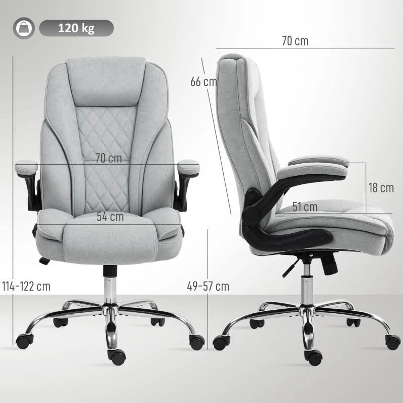 HOMCOM Fauteuil de bureau, chaise bureau ergonomique, hauteur réglable, accoudoirs relevables, 70 x 70 x 114-122 cm, gris