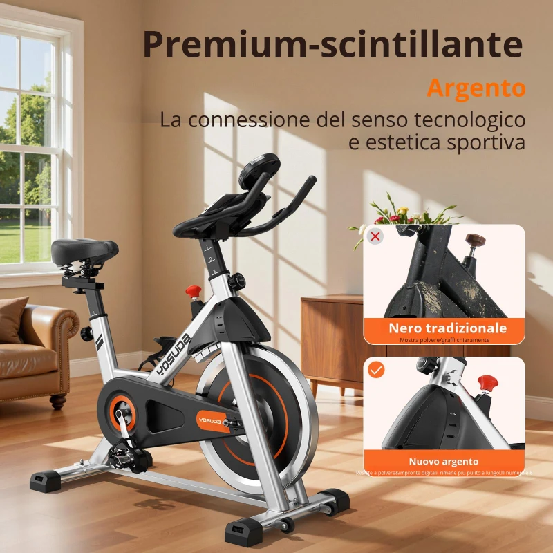 Cyclette per casa, telaio sicuro in acciaio al carbonio con pedane antiscivolo, manubrio regolabile, 96,5x56,5x121 cm, Nero