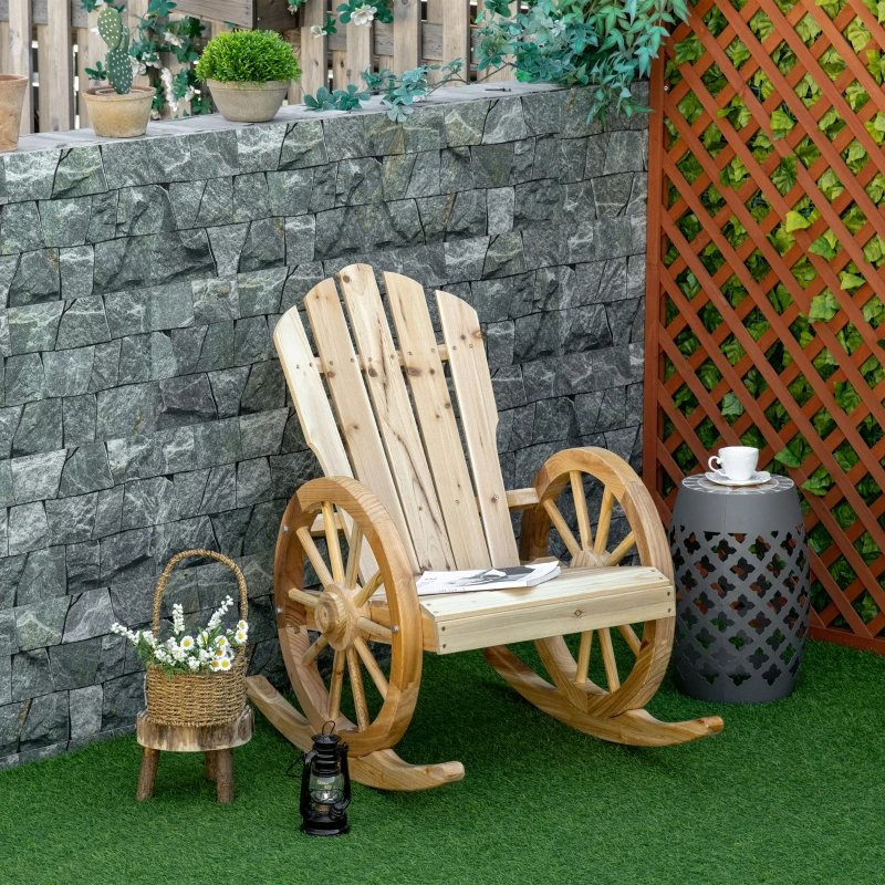 Outsunny 2 Piece Wooden Adirondack Rocking Chair Reclining Armchair Outdoor Garden Furniture Patio Porch Rocker - Natural