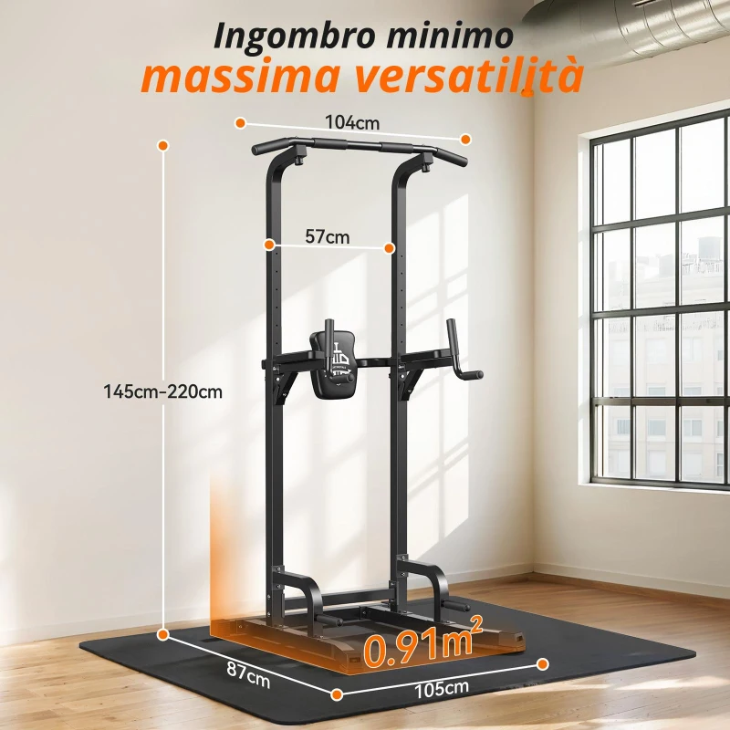 Power Tower Stazione per trazioni, 10‑in‑1 allenamento total body, schienale ispessito & allargato, 105x87x220 cm, Nero