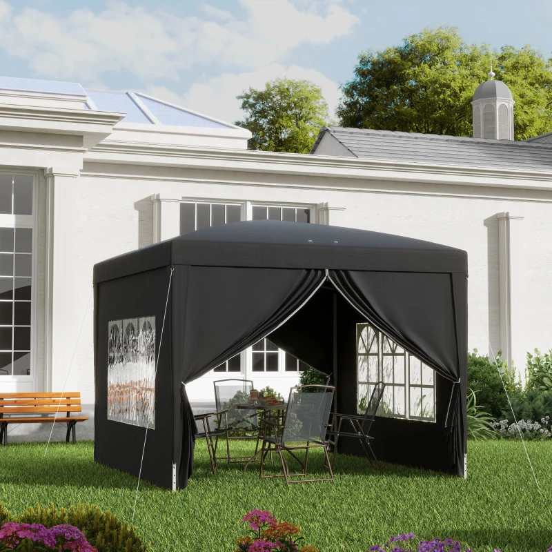 Outsunny 3x3(m) Pop-Up Gazebo, with Curtain Walls and Windows, Black