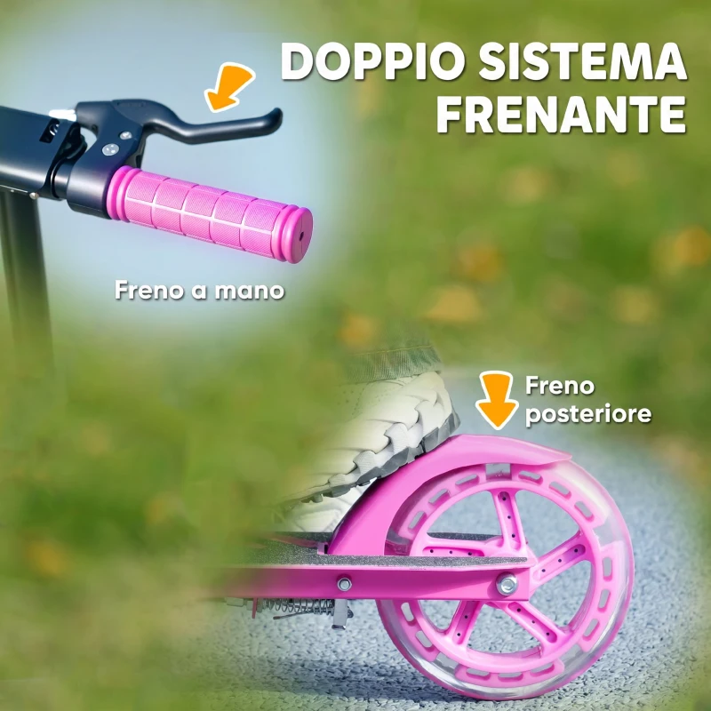 AIYAPLAY Monopattino per Bambini 3-8 Anni con Ruote Luminose, Impugnatura Regolabile e Freno Posteriore, Rosa