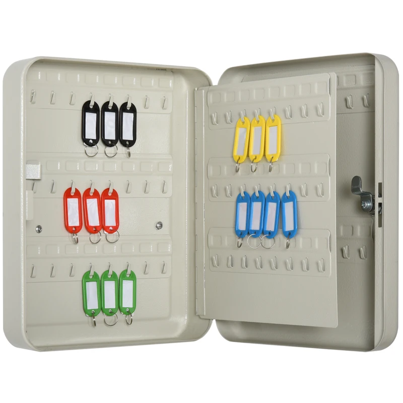 HOMCOM Armario de Llaves Caja de Seguridad para Llaves Bloqueable con 93 Ganchos y Etiquetas 2 Cerraduras Accesorios de Montaje Incluidos 30x24x7,5 cm Beige