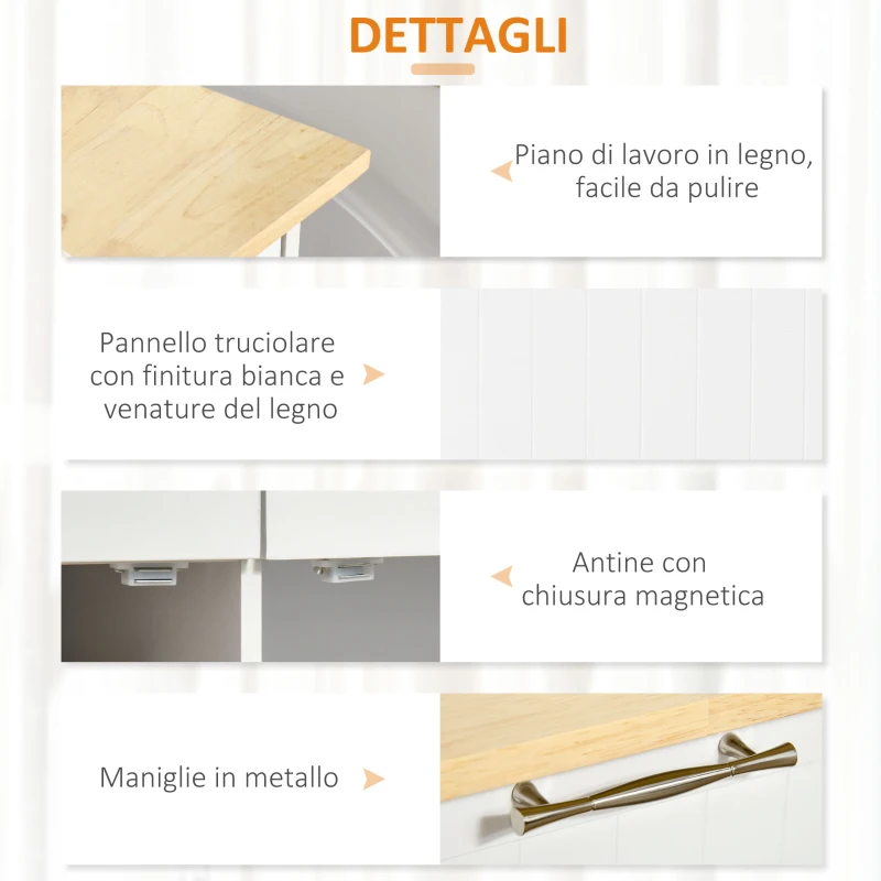 HOMCOM Carrello da Cucina Multiuso in Legno con 2 Cassetti, 104x46x91cm - Bianco