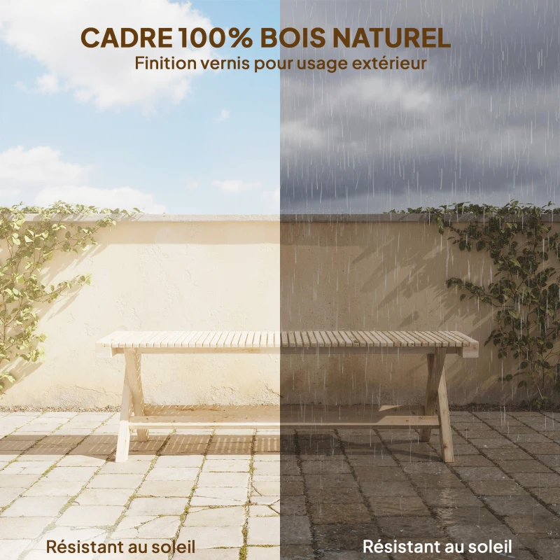 Outsunny Banc de Jardin en Bois massif, Banquette de Jardin avec Assise à Lattes Effet Bois, 140 x 40 x 43 cm, Bois Naturel