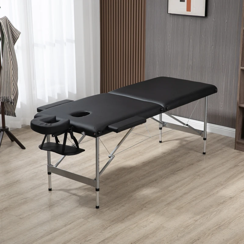 HOMCOM Lettino per Massaggio Portatile e Pieghevole con Altezza Regolabile e Seduta Imbottita, 186x71x62-83 cm, Nero