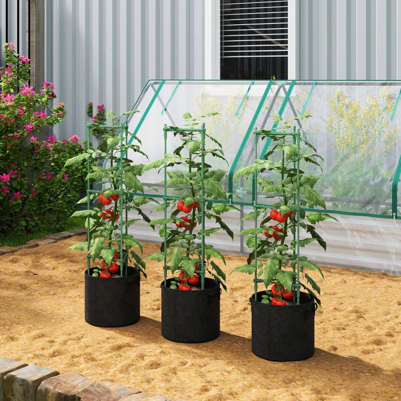 Outsunny Hoogbed met rankrek 83,7 liter zakken 3-delige set driehoekige plantenbak tomatensteun 35 x 35 x 120 cm
