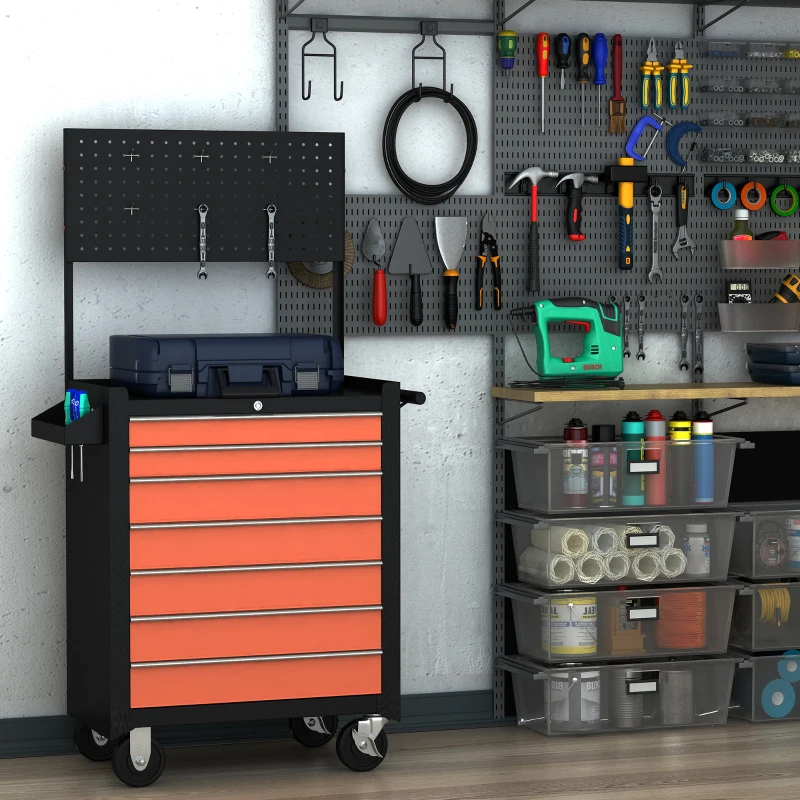 HOMCOM Carrello Porta Utensili Attrezzi Attrezzatura con Cassettiera 61.5 x 33 x 76cm Nero e Arancione