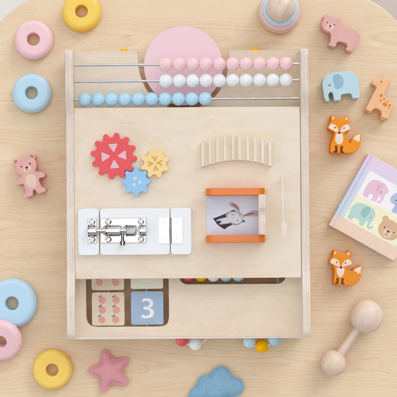 AIYAPLAY 3-in-1 baby loopwagen met afneembaar dubbelzijdig activiteitspaneel, tas en wielen voor 1-3 jaar