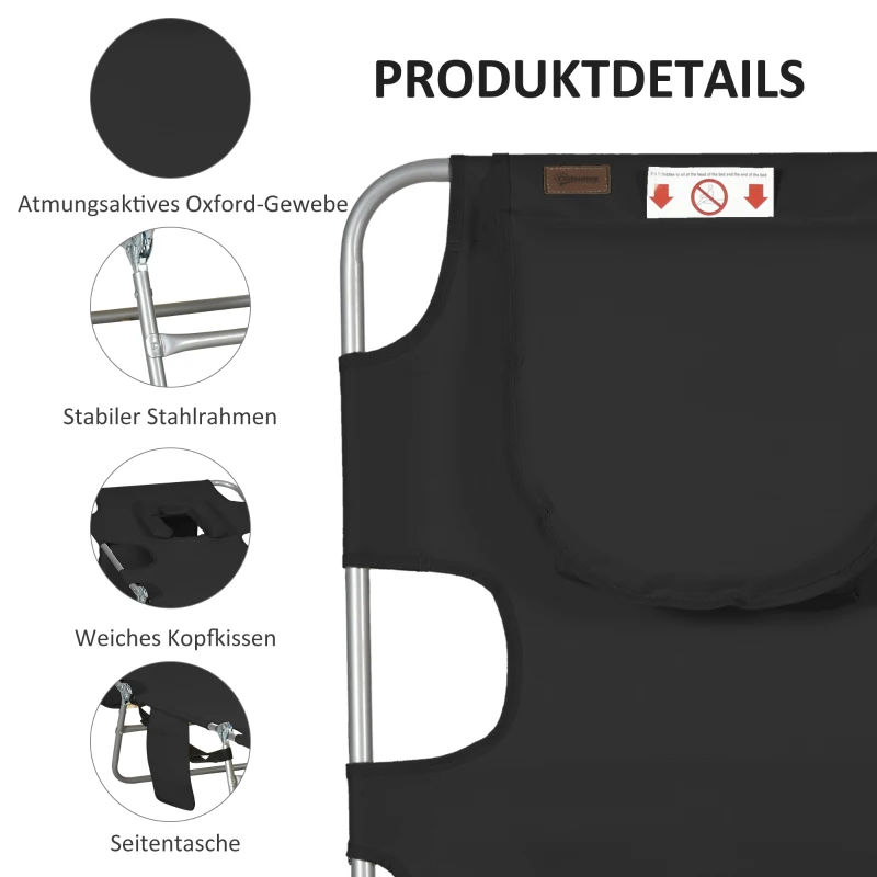 Outsunny Tuinligstoel, ligstoel met gewatteerde gezichtsopening, massage-ligstoel voor buiten, zijvak, stof, metaal, zwart