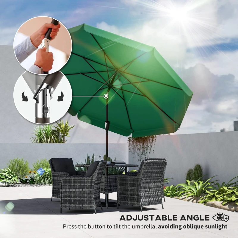 Outsunny 3 m Garden Parasol with Tilt Mechanism & Crank Handle, UPF 30+ Patio Umbrella Outdoor Table Umbrella, Green