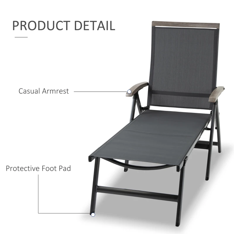 Outsunny Set of 2 Outdoor Folding Sun Loungers, 5-Position Adjustable Chaise Lounge Chairs with Aluminium Frame for Patio, Garden, Grey