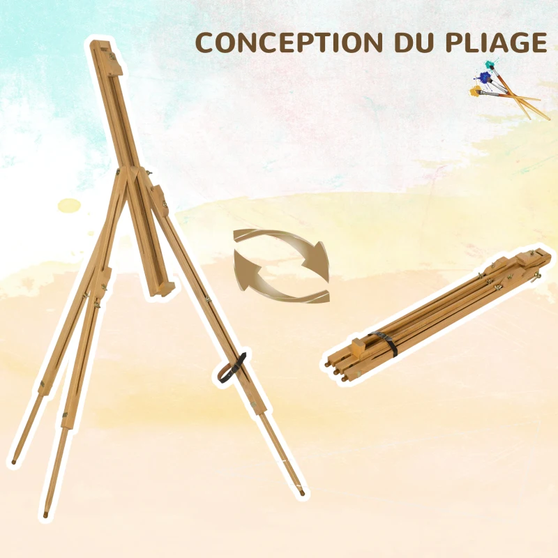 Vinsetto Chevalet d'artiste en bois sur pieds pliable portable supporte des toiles jusqu'à 66/107 cm bois naturel
