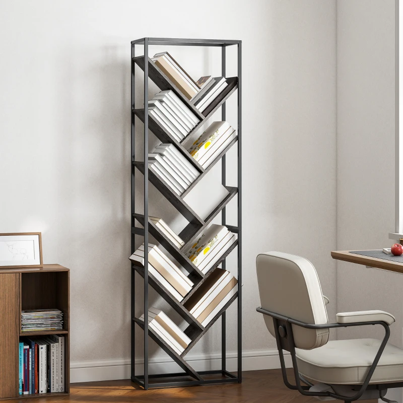 HOMCOM 10 Shelf Industrial-Style Bookshelf - Black/Grey