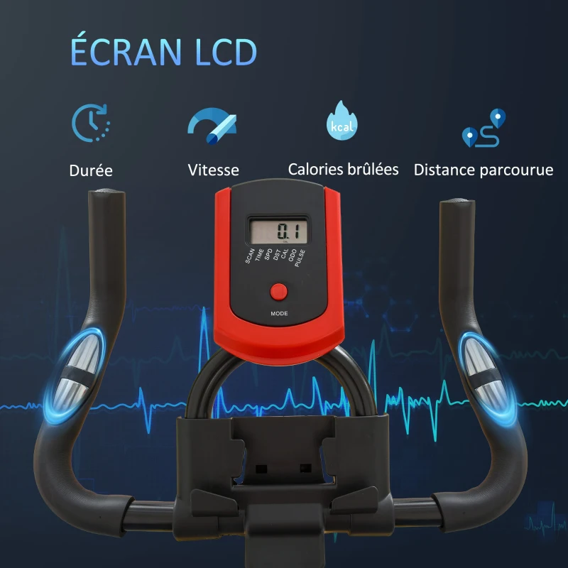HOMCOM Vélo d'appartement vélo de Fitness avec écran LCD multifonctions capteur de fréquence cardiaque selle et guidon réglables poids volant inertie 6 Kg acier noir et rouge(m-5)