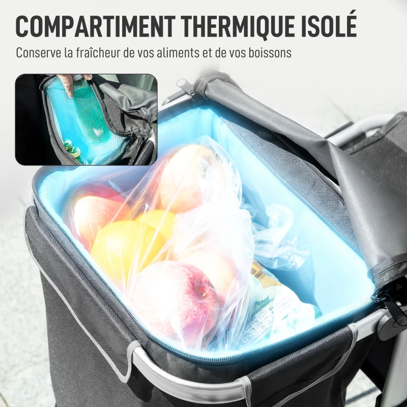 HOMCOM Chariot de courses pliable 40 L caddie de courses portable à roulettes avec poignée télescopique, 45,5x35,5x97cm, noir