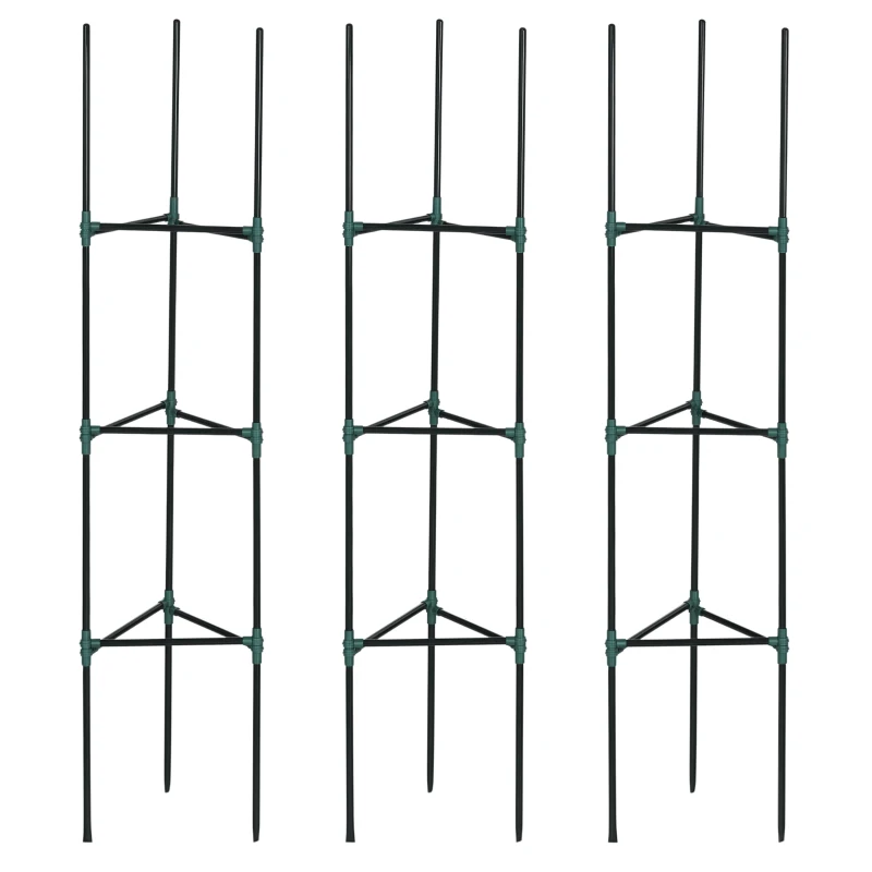 Outsunny latwerk, set van 3 stuks, plantenhouder, steunpalen voor tuinplanten, tomatenkooi voor klimplanten, staal, groen, 38 x 38 x 182 cm