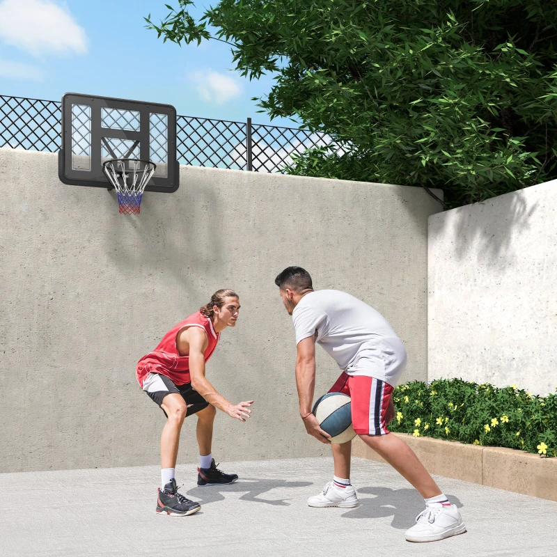 SPORTNOW Canasta de Baloncesto de Pared Tablero de Baloncesto con Panel Irrompible para Interior y Exterior 110x23x75 cm Negro
