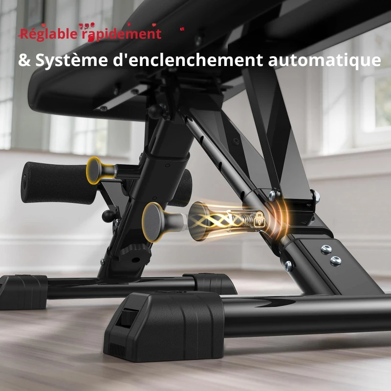 Banc d'haltères multifonctionnel, pliable, pieds de nivellement réglables, 123x39x47,5 cm, noir