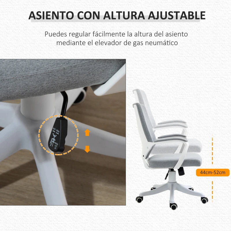 Vinsetto Silla de Oficina Giratoria Silla de Escritorio Basculante con Reposabrazos y Altura Ajustable para Dormitorio Salón Carga 120 kg 62x69x92-100 cm Verde Gris