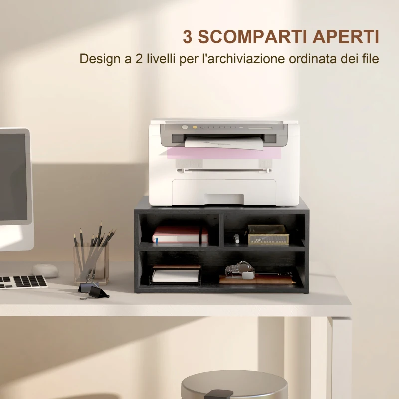 HOMCOM Mobile Porta Stampante da Ufficio con 3 Ripiani Aperti a 2 Livelli, 47x40x22.5 cm, Nero