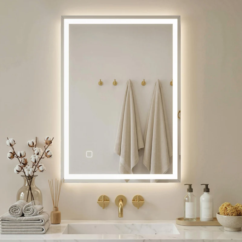 HOMCOM Badkamerspiegel Wandspiegel LED met touchschakelaar, Wit