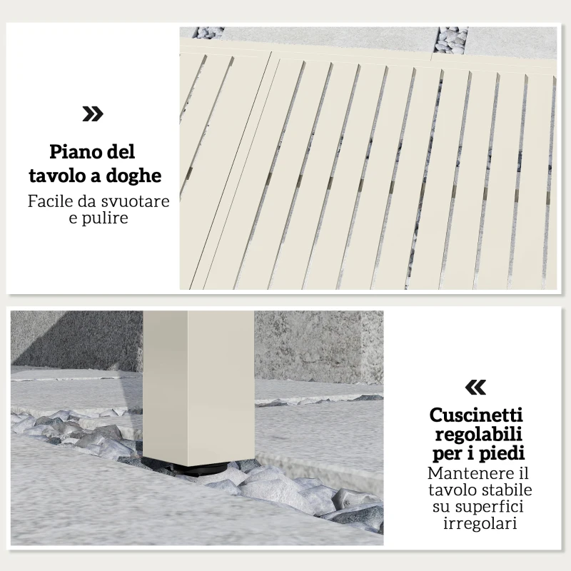 Outsunny Tavolo da Giardino Allungabile per 6-8 Persone, in Alluminio con Piano a Doghe, Bianco