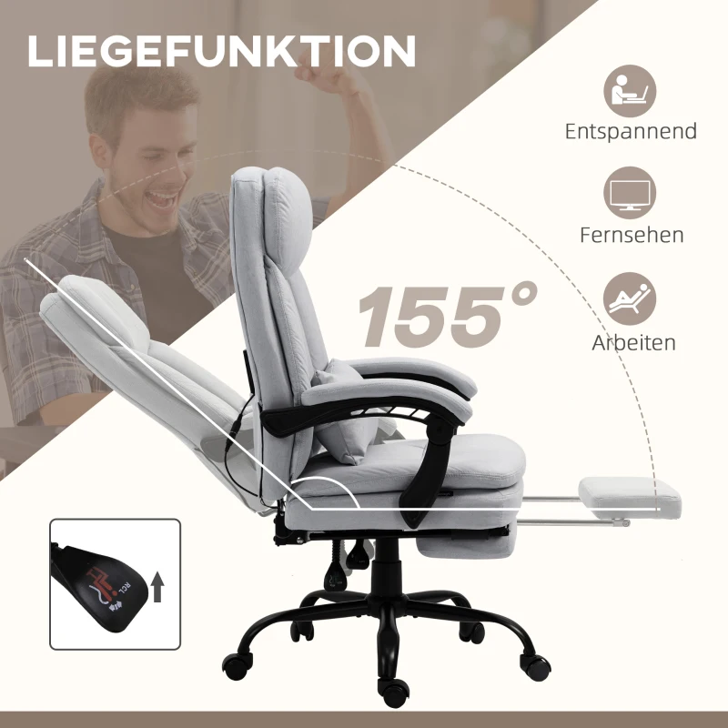 Vinsetto Bureaustoel met Massage- en Verwarmingsfunctie, Verstelbaar, tot 120 kg, 66 x 67 x 110-118 cm, Grijs