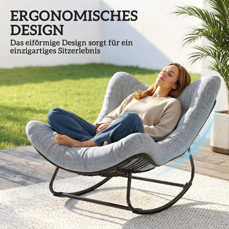 Outsunny Rattan Schommelstoel Tuinbank met Stalen Frame en Kussen Schommelbank 98 x 111 x 74 cm Grijs