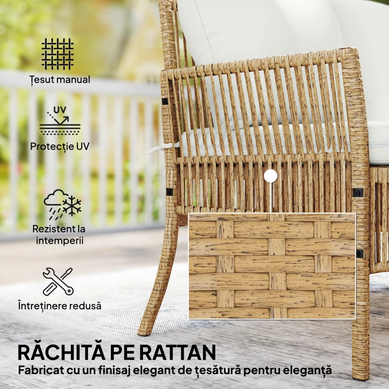 Outsunny Set de Mobilier de Grădină, Set de Grădină 3 Piese, Crem Natural