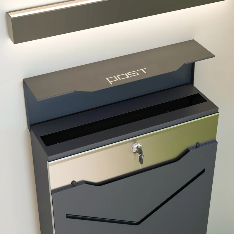 HOMCOM Brievenbus, moderne vormgeving, weerbestendig, 37 cm x 10,5 cm x 37 cm, Grijs