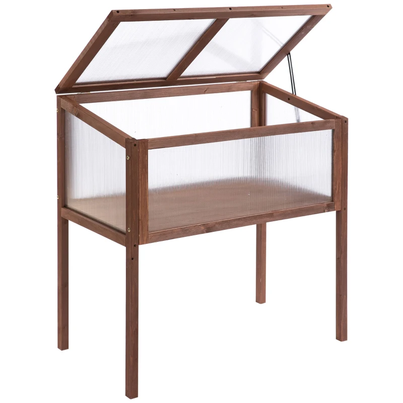 Outsunny Verhoogd frame van hout koude kas kruidenbed voor tuin balkon bruin hout pc-plaat