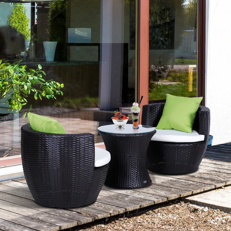 Outsunny Set Mobili in Rattan Set 2 Poltrone, Tavolino con Cuscini 3pz Giardino Esterno